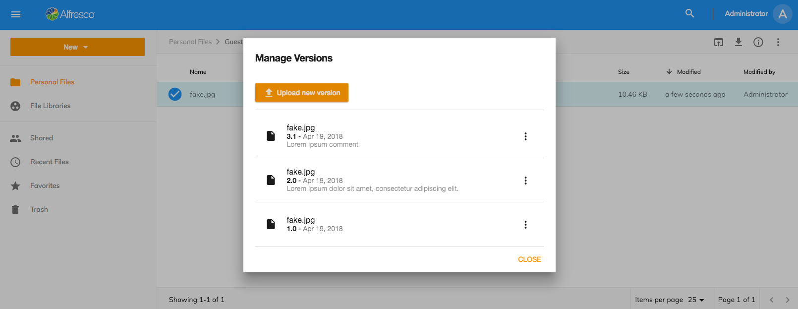 Version Manager Dialog