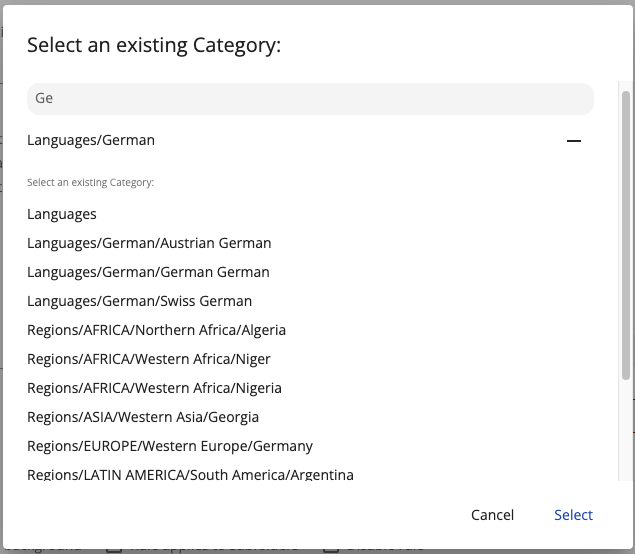 Category selector dialog component