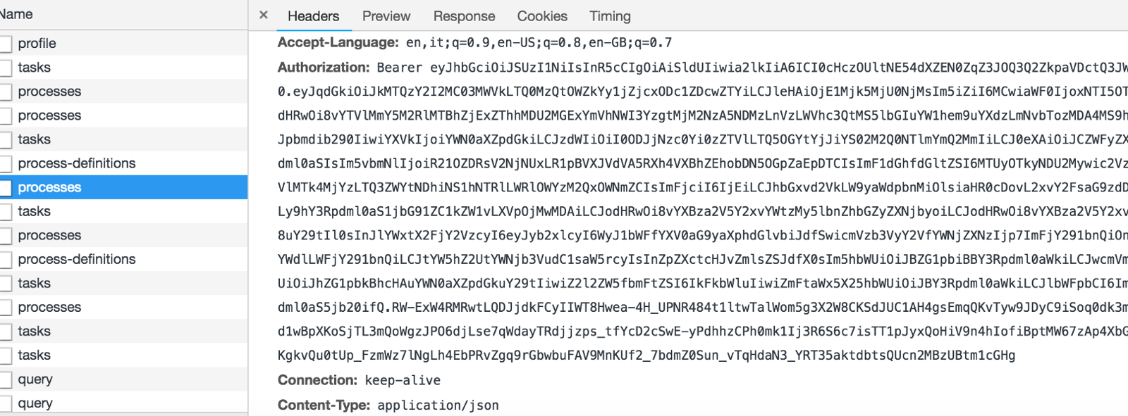 JWT token part of the header