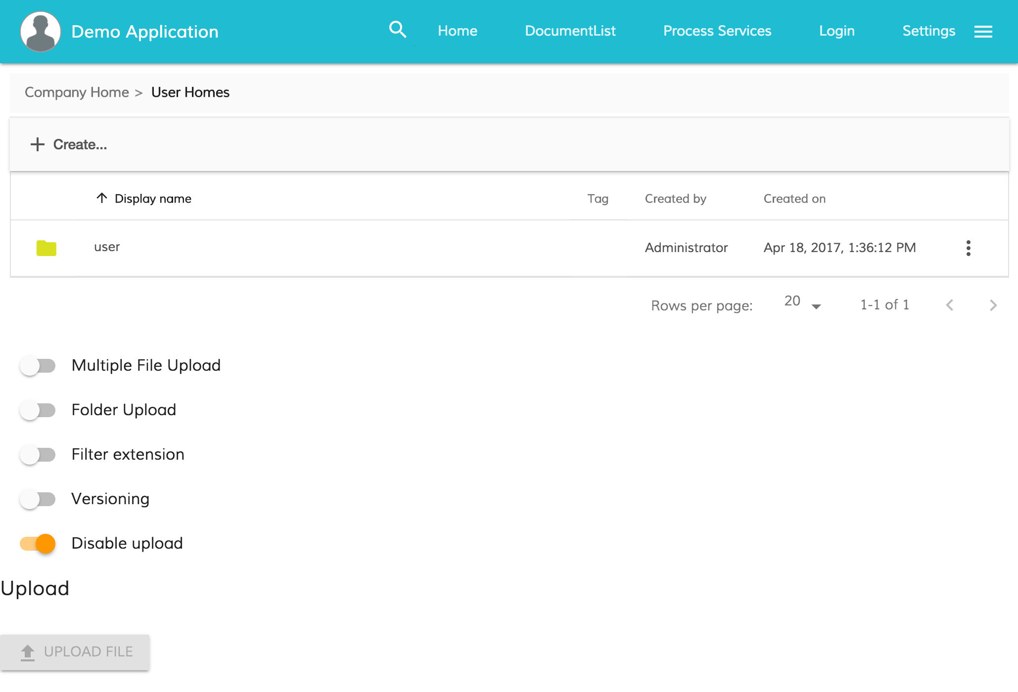 Upload disable button