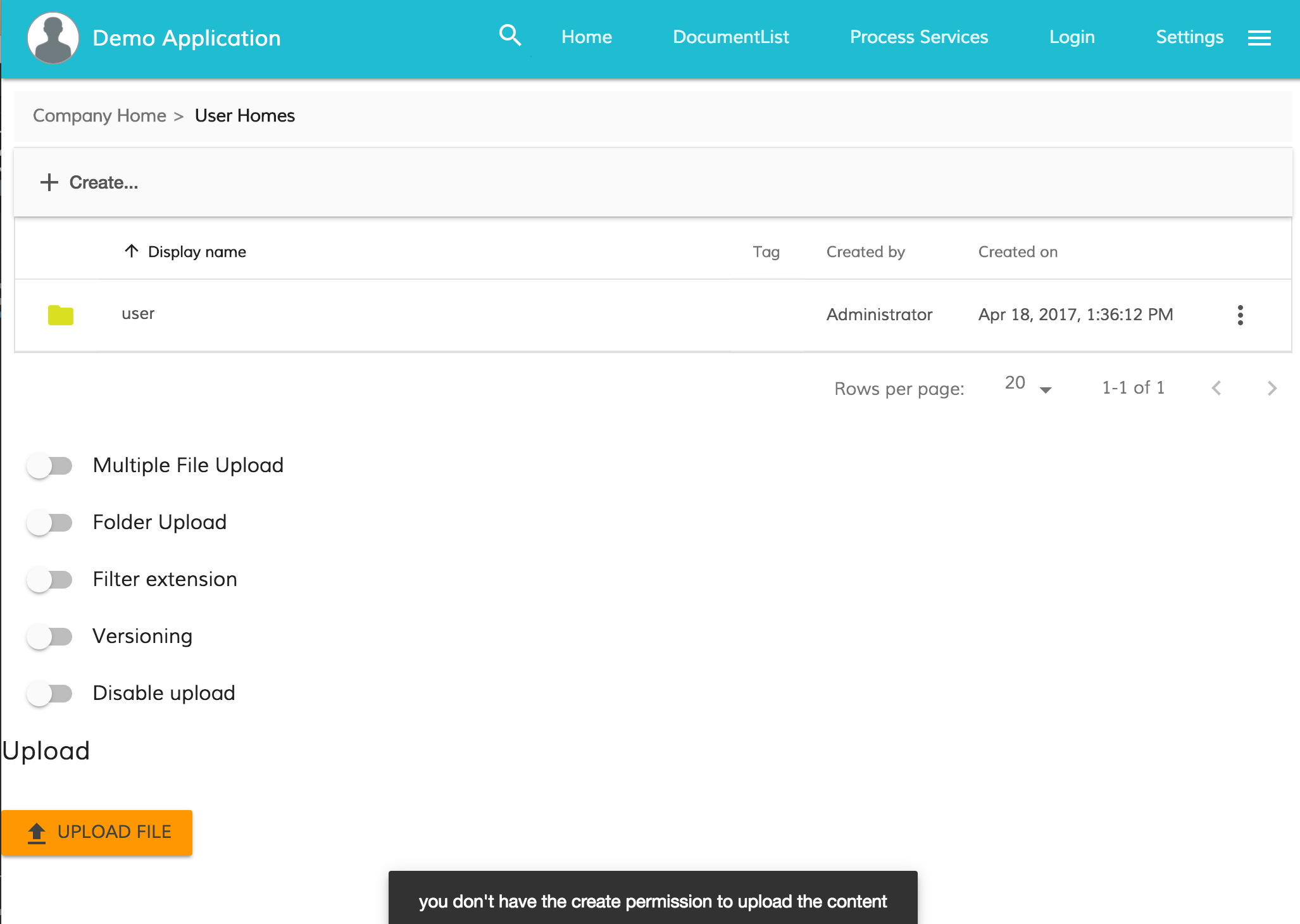 Upload notification message